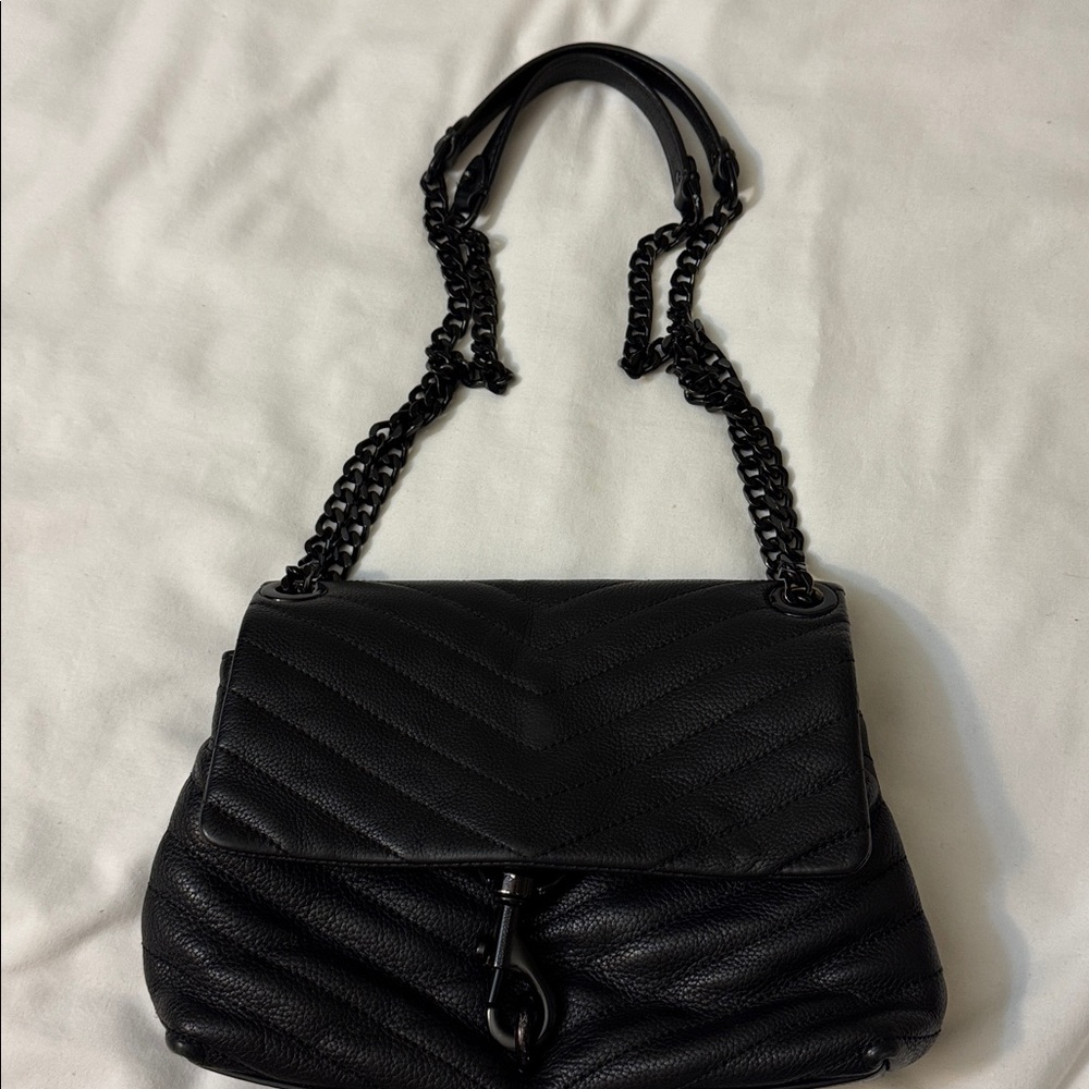Rebecca Minkoff Black Quilted Leather Crossbody Bag with Chain Strap